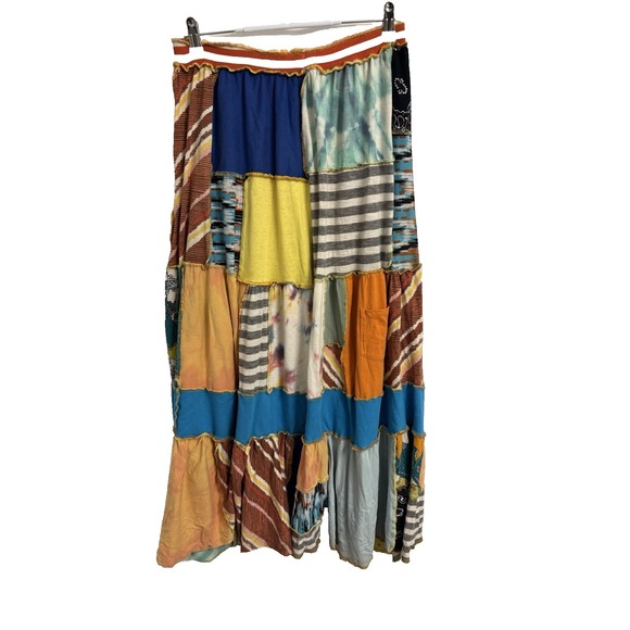 Women's Medium Hippie Festival Boho Maxi Patchwork Skirt Jersey Knit Y2K Urban - Picture 3 of 5